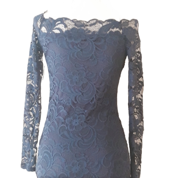 Charlotte Russe Code at Dusk Lace Bodycon Dress - Navy Blue Size Medium - Picture 11 of 11